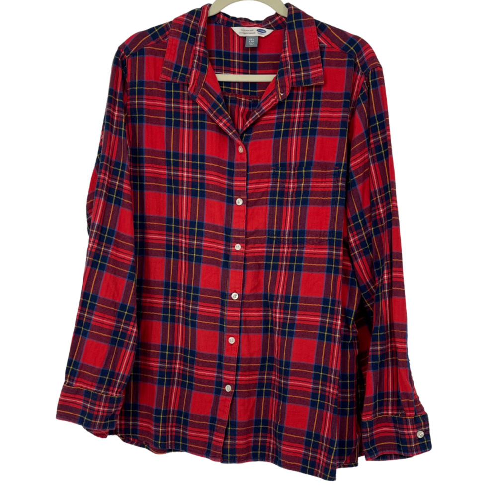 OLD NAVY THE CLASSIC SHIRT RED PLAID BUTTON DOWN LIGHTWEIGHT SIZE XXL